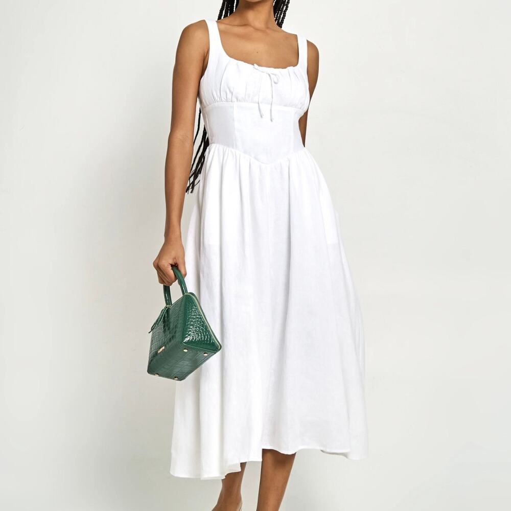 Few Moda Chiara Linen Midi Sundress White Elevated Coastal Milkmaid Cottagecore